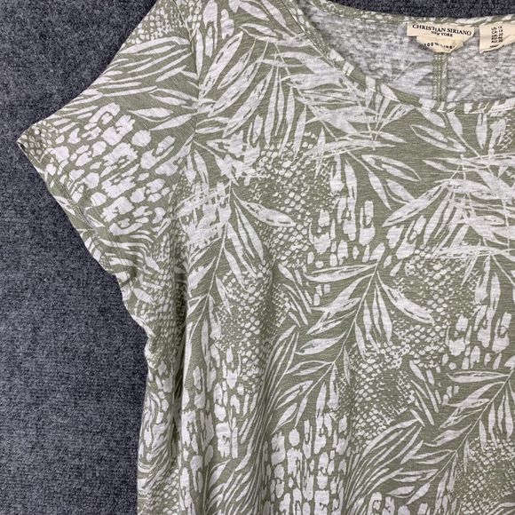 Christian Siriano 100% Linen Leaf Print Top Short Sleeve Sz 1X Asymmetrical Hem - Picture 3 of 9